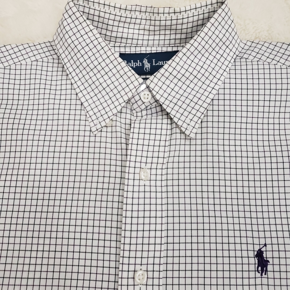 Ralph Lauren Men's Black and White Checkered Shirt. Long sleeve. Size: 16